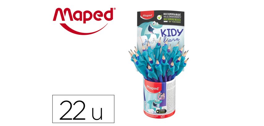 Lapices de grafito maped hb con goma borrar + adaptador ergonomico cubilete de 22 unidades