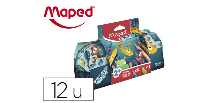 Bolso escolar portatodo maped ungle fever con 12 rotuladores colores surtidos + 12 lapices de colores