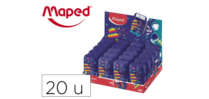 Sacapuntas maped plastico connect pixel party 2 usos con goma de borrar