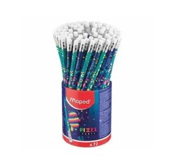 Lapices de grafito maped pixel party hb con goma de borrar cubilete de 72 uniades