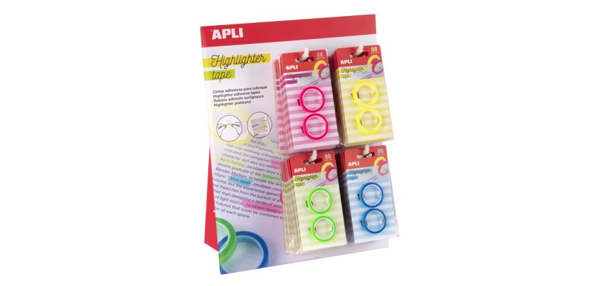 Cinta adhesiva apli neon para resaltar textos pack de 2 unidades colores surtidos