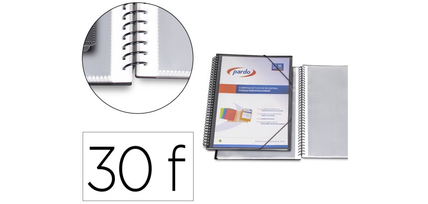 Carpeta pardo escaparate con espiral 30 fundas folio personalizable color negra