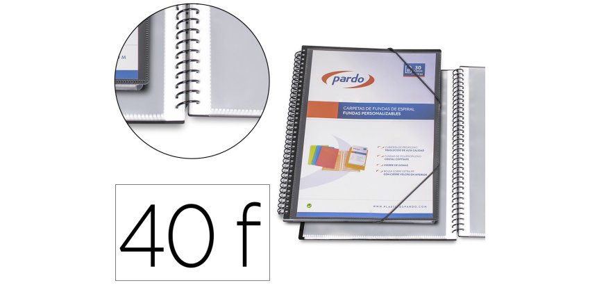 Carpeta pardo escaparate con espiral 40 fundas folio personalizable color negro