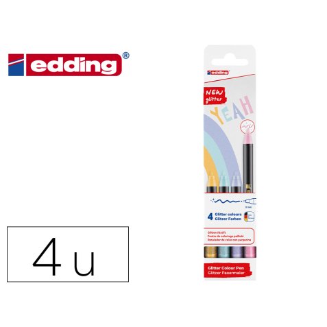 Rotulador edding punta fibra 1200 punta redonda 0,5 mm glitter pastel caja de 4 unidades colores surtidos