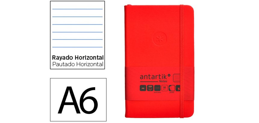 Cuaderno con gomilla Antartik notes tapa dura A6 hojas rayas rojo 100 hojas 80 g