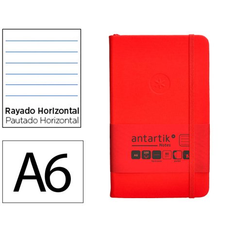 Cuaderno con gomilla Antartik notes tapa dura A6 hojas rayas rojo 100 hojas 80 g
