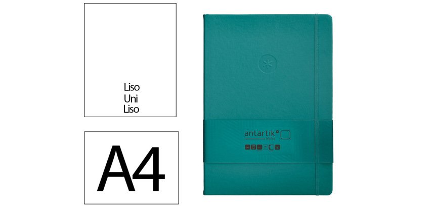 Cuaderno con gomilla Antartik notes tapa dura A4 hojas lisas verde aguamarina 100 hojas 80 g