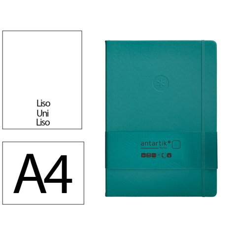 Cuaderno con gomilla antartik notes tapa dura a4 hojas lisas verde aguamarina 100 hojas 80 gr fsc