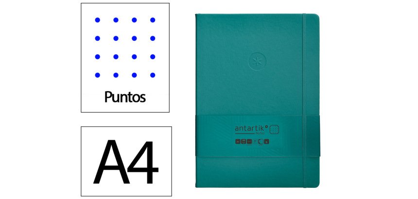 Cuaderno con gomilla Antartik notes tapa dura A4 hojas puntos verde aguamarina 100 hojas 80 g
