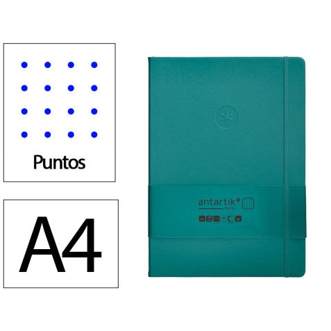 Cuaderno con gomilla antartik notes tapa dura a4 hojas puntos verde aguamarina 100 hojas 80 gr fsc