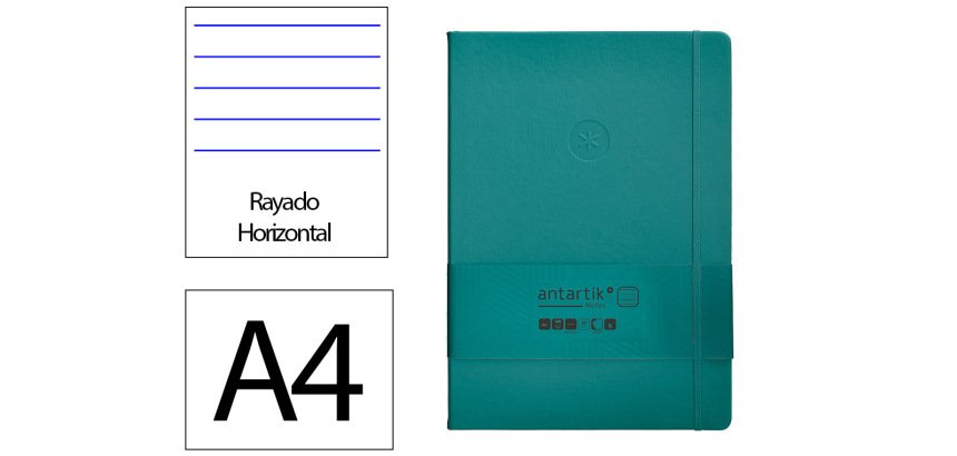 Cuaderno con gomilla Antartik notes tapa dura A4 hojas rayas verde aguamarina 100 hojas 80 g