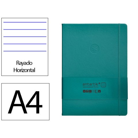 Cuaderno con gomilla Antartik notes tapa dura A4 hojas rayas verde aguamarina 100 hojas 80 g