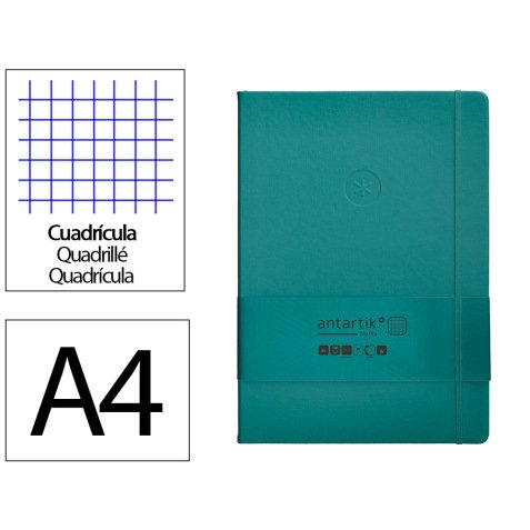 Cuaderno con gomilla antartik notes tapa dura a4 hojas cuadricula verde aguamarina 100 hojas 80 gr