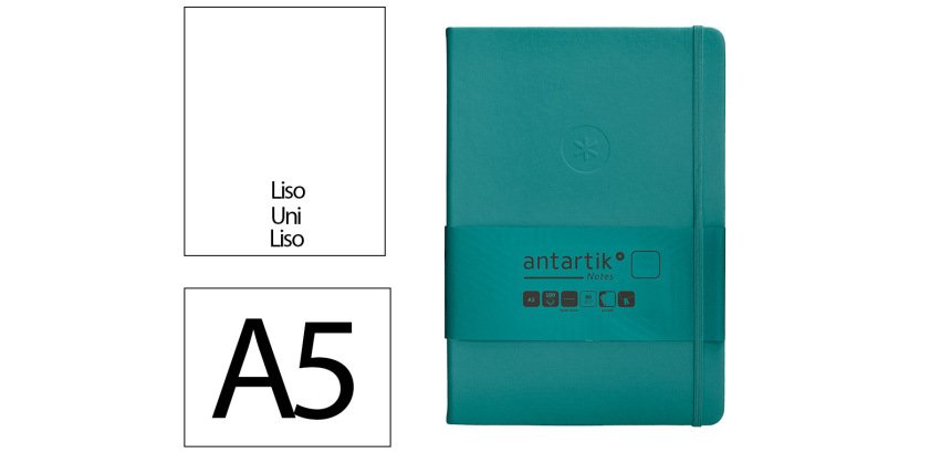 Cuaderno con gomilla Antartik notes tapa dura A5 hojas lisas verde aguamarina 100 hojas 80 g