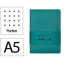 Cuaderno con gomilla Antartik notes tapa dura A5 hojas puntos verde aguamarina 100 hojas 80 g