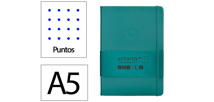 Cuaderno con gomilla Antartik notes tapa dura A5 hojas puntos verde aguamarina 100 hojas 80 g