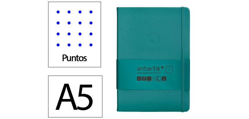 Cuaderno con gomilla Antartik notes tapa dura A5 hojas puntos verde aguamarina 100 hojas 80 g