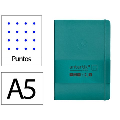 Cuaderno con gomilla Antartik notes tapa dura A5 hojas puntos verde aguamarina 100 hojas 80 g