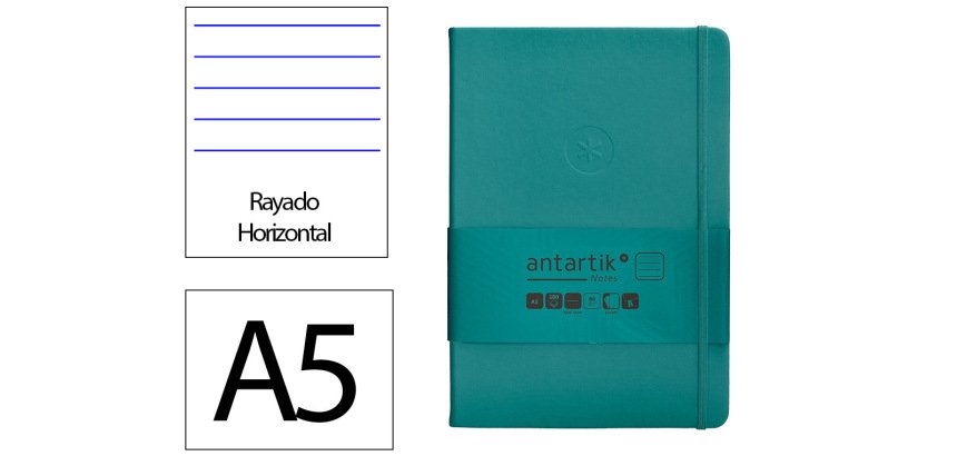Cuaderno con gomilla antartik notes tapa dura a5 hojas rayas verde aguamarina 100 hojas 80 gr