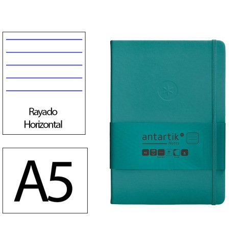 Cuaderno con gomilla antartik notes tapa dura a5 hojas rayas verde aguamarina 100 hojas 80 gr