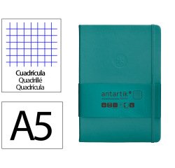 Cuaderno con gomilla antartik notes tapa dura a5 hojas cuadricula verde aguamarina 100 hojas 80 gr