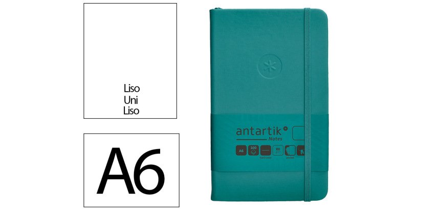Cuaderno con gomilla Antartik notes tapa dura A6 hojas lisas verde aguamarina 100 hojas 80 g