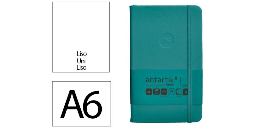 Cuaderno con gomilla Antartik notes tapa dura A6 hojas lisas verde aguamarina 100 hojas 80 g