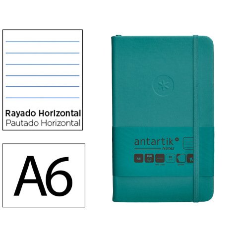 Cuaderno con gomilla Antartik notes tapa dura A6 hojas rayas verde aguamarina 100 hojas 80 g
