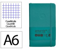 Cuaderno con gomilla antartik notes tapa dura a6 hojas cuadricula verde aguamarina 100 hojas 80 gr
