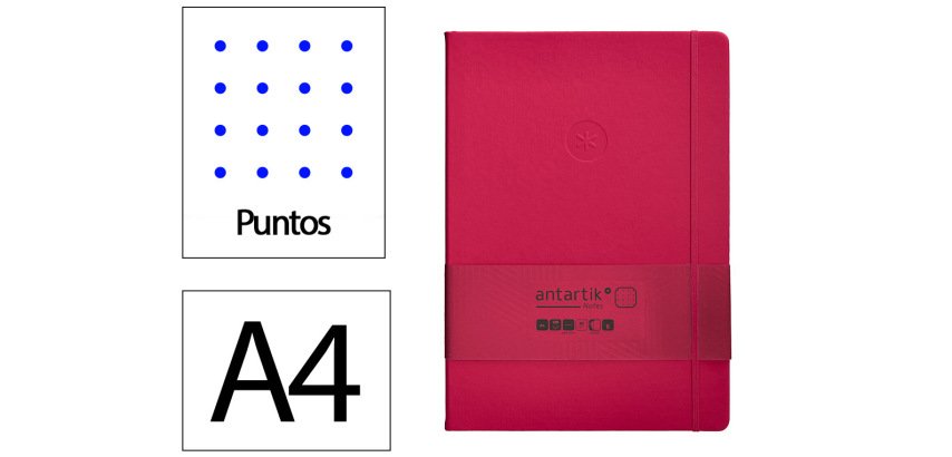 Cuaderno con gomilla Antartik notes tapa dura A4 hojas puntos burdeos 100 hojas 80 g