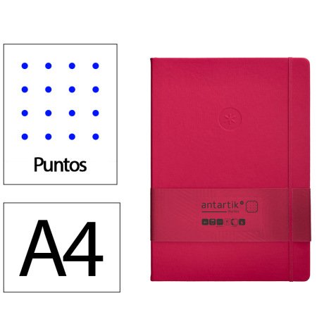 Cuaderno con gomilla antartik notes tapa dura a4 hojas puntos burdeos 100 hojas 80 gr fsc