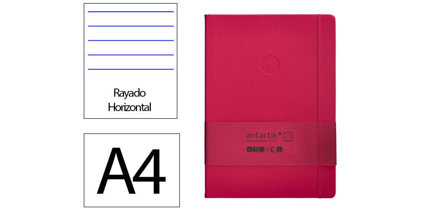 Cuaderno con gomilla Antartik notes tapa dura A4 hojas rayas burdeos 100 hojas 80 g