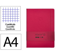 Cuaderno con gomilla Antartik notes tapa dura A4 hojas cuadricula burdeos 100 hojas 80 g