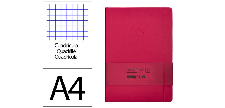 Cuaderno con gomilla Antartik notes tapa dura A4 hojas cuadricula burdeos 100 hojas 80 g