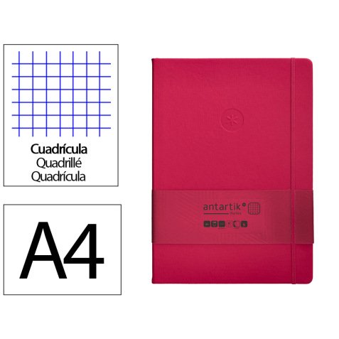 Cuaderno con gomilla antartik notes tapa dura a4 hojas cuadricula burdeos 100 hojas 80 gr fsc