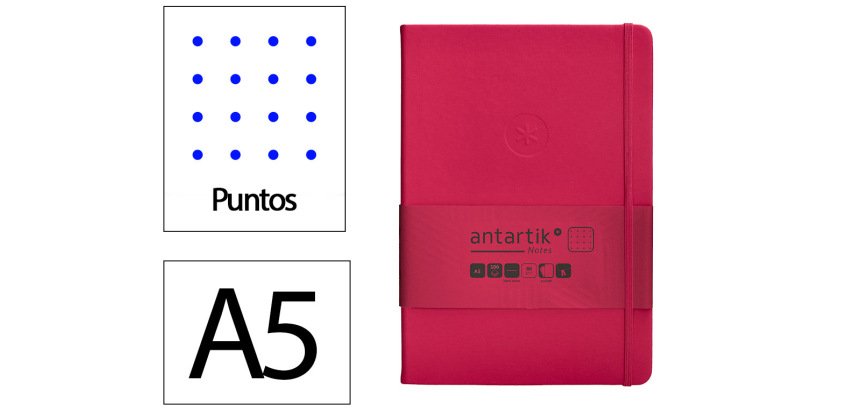 Cuaderno con gomilla Antartik notes tapa dura A5 hojas puntos burdeos 100 hojas 80 g
