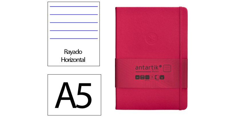 Cuaderno con gomilla Antartik notes tapa dura A5 hojas rayas burdeos 100 hojas 80 g