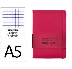 Cuaderno con gomilla antartik notes tapa dura a5 hojas cuadricula burdeos 100 hojas 80 gr fsc