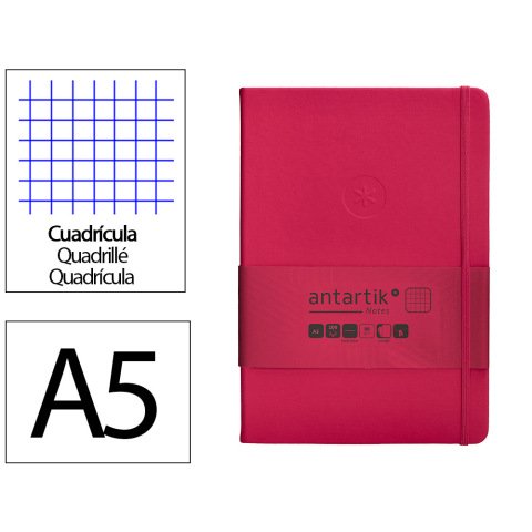 Cuaderno con gomilla Antartik notes tapa dura A5 hojas cuadricula burdeos 100 hojas 80 g