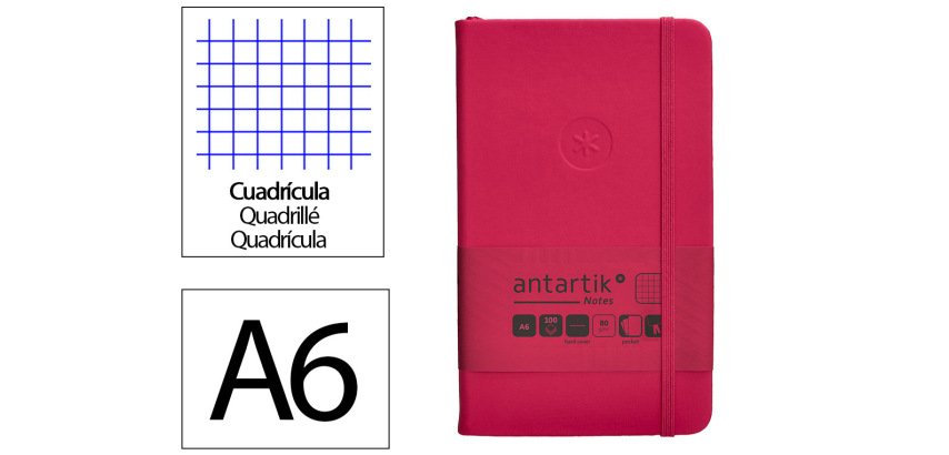 Cuaderno con gomilla Antartik notes tapa dura A6 hojas cuadricula burdeos 100 hojas 80 g