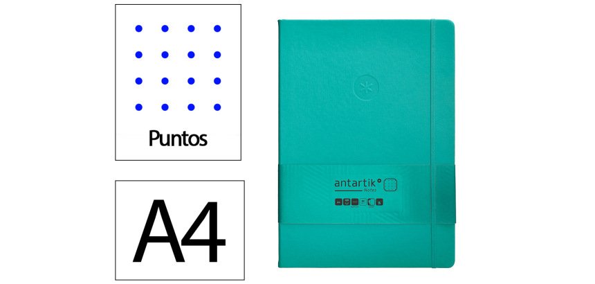 Cuaderno con gomilla Antartik notes tapa dura A4 hojas puntos turquesa 100 hojas 80 g.