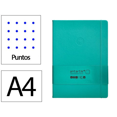 Cuaderno con gomilla antartik notes tapa dura a4 hojas puntos turquesa 100 hojas 80 gr fsc