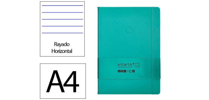 Cuaderno con gomilla Antartik notes tapa dura A4 hojas rayas turquesa 100 hojas 80 g