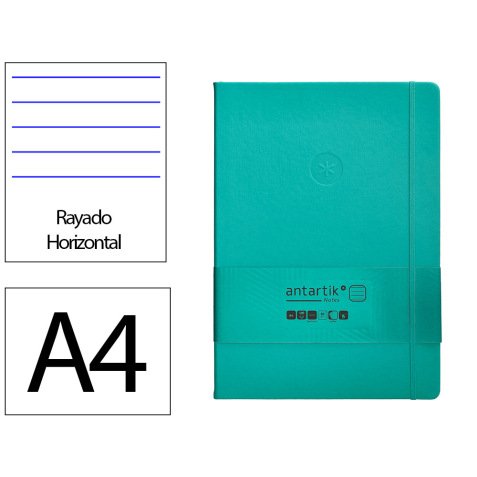 Cuaderno con gomilla antartik notes tapa dura a4 hojas rayas turquesa 100 hojas 80 gr fsc