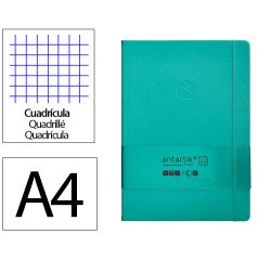 Cuaderno con gomilla antartik notes tapa dura a4 hojas cuadricula turquesa 100 hojas 80 gr fsc