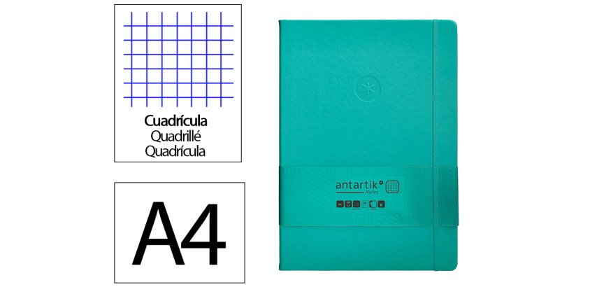 Cuaderno con gomilla Antartik notes tapa dura A4 hojas cuadricula turquesa 100 hojas 80 g