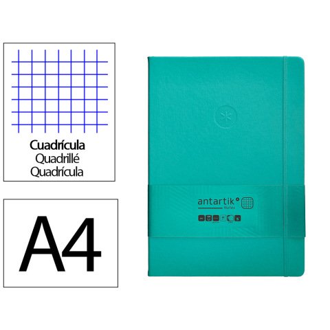 Cuaderno con gomilla Antartik notes tapa dura A4 hojas cuadricula turquesa 100 hojas 80 g