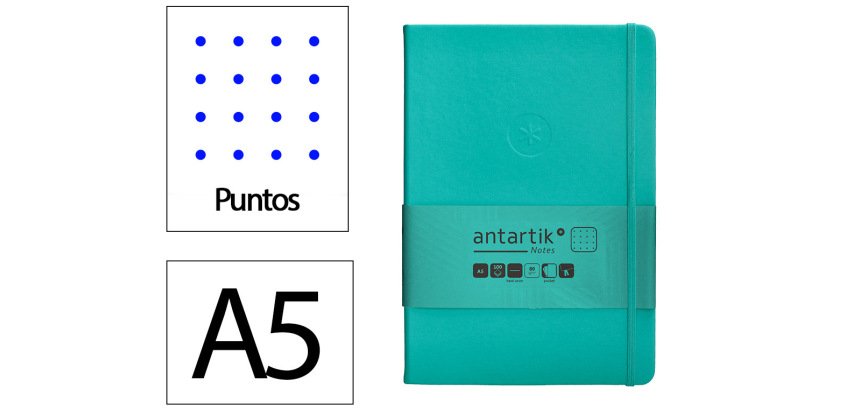 Cuaderno con gomilla Antartik notes tapa dura A5 hojas puntos turquesa 100 hojas 80 g