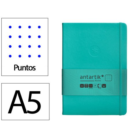 Cuaderno con gomilla antartik notes tapa dura a5 hojas puntos turquesa 100 hojas 80 gr fsc