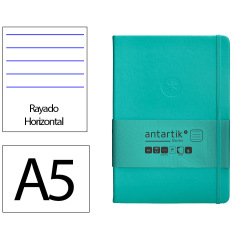 Cuaderno con gomilla antartik notes tapa dura a5 hojas rayas turquesa 100 hojas 80 gr fsc